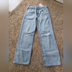 American Eagle Outfitters Blue Flare Denim with Distressed Detail